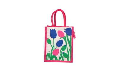 Jute Lunch Bag for Women - Floral Printed