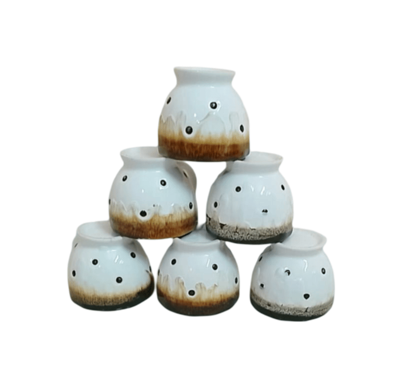  Set of 6 Handmade Ceramic Tea Cups with Polka Dot Design