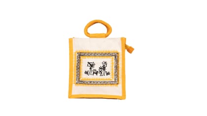 Handcrafted Cotton Jute Bag with Warli Painting - Eco-Friendly