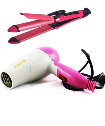 Hair Dryer With Mini Hair Straightener Curler Combos Hair Styling Tools - 1000 Watts, Multicolored