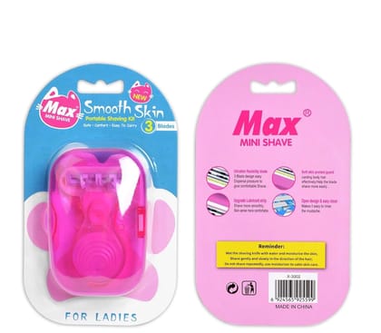 Max Mini Shave for Ladies, Portable Shaving Kit with 3 Blades, Pink and Blue