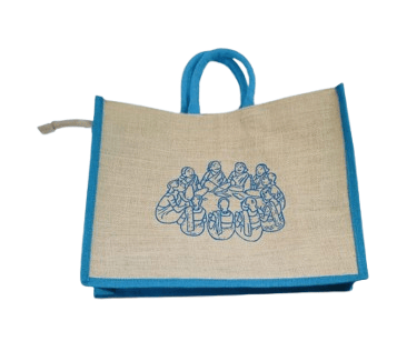 Blue Embroidered Jute Bag