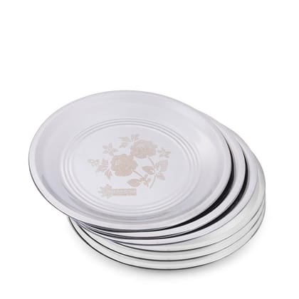 PRAKASH Stainless Steel China Plates | Mirror Finish | Diameter - 25.4cm | Set of 6pcs