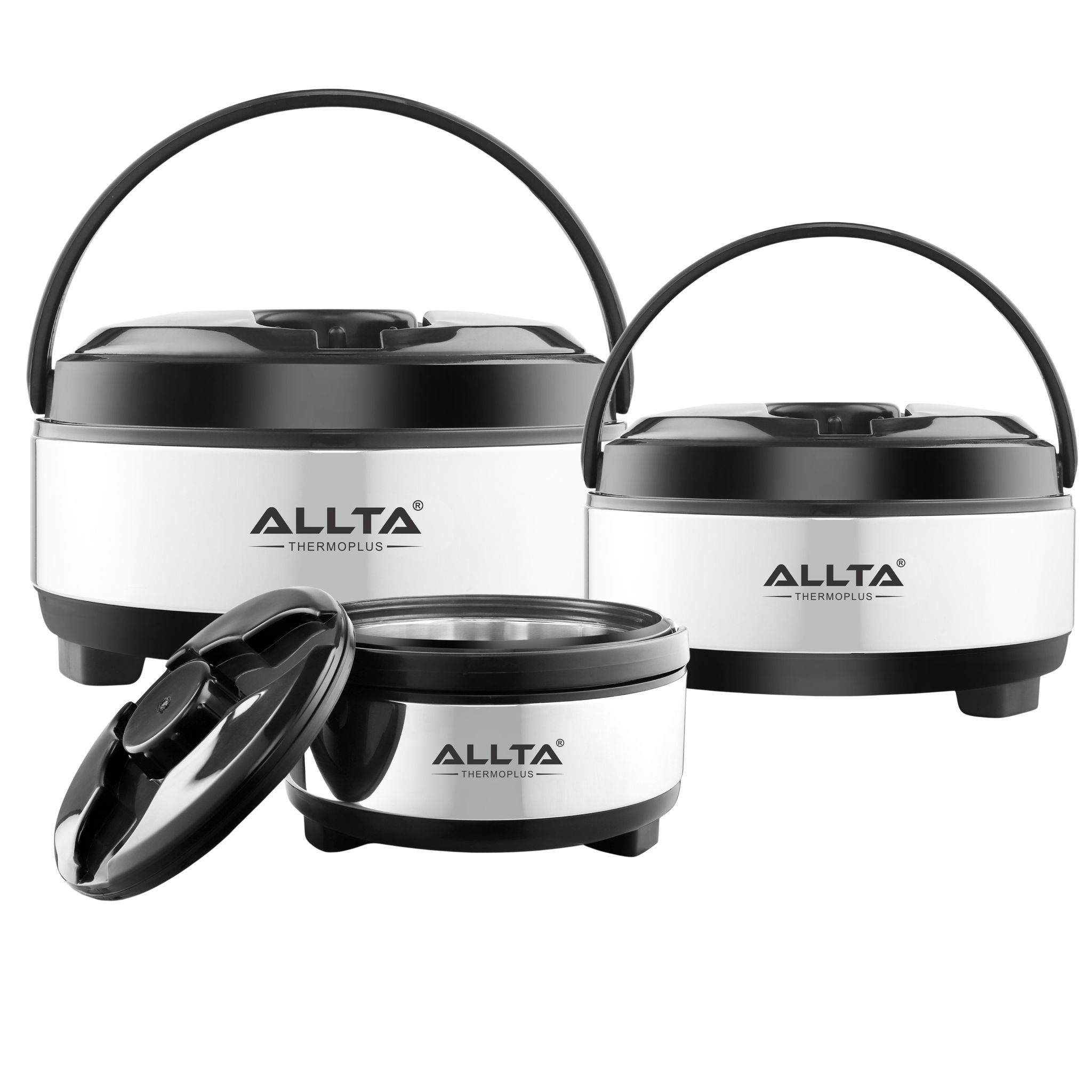 ALLTA Harmony Casserole 1.6 Litres, 2.5 Litres & 3.5 Litres Combo Pack | Set of 3 Pcs | Stainless Steel Double Wall Insulated Roti Dabba | Hotpot | Hot & Cold | Odourless | Airtight