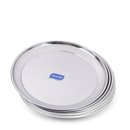 ALLTA Stainless Steel Heavy Gauge Dinner Plates With Mirror Finish (Diameter - 28cm) Set of 6 Pcs