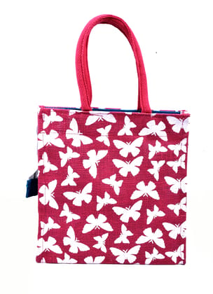 Red Butterfly Jute Tote Bag