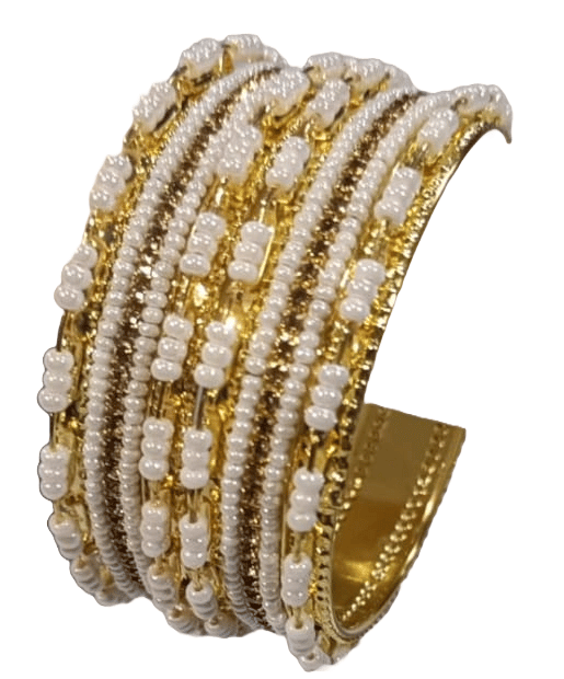  Gold Beaded Cuff Bracelet with Pearls