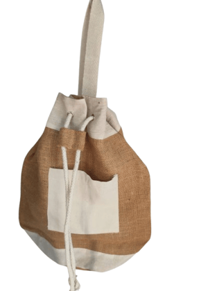 Jute Drawstring Bag with Front Pocket