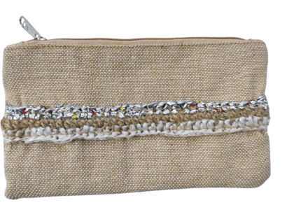 Handcrafted Jute Clutch with Colorful Crochet Trim