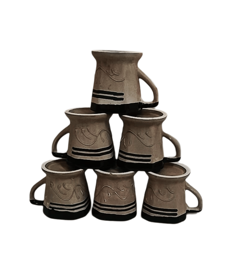 Handmade Ceramic Coffee Mugs, Set of 6, Brown and Black