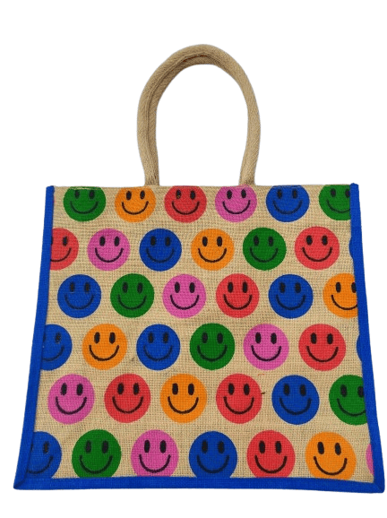 Smiley Face Jute Tote Bag