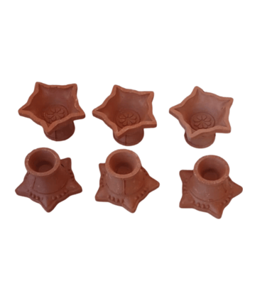  Handmade Star Shaped Clay Diya Set of 6 for Diwali Decoration