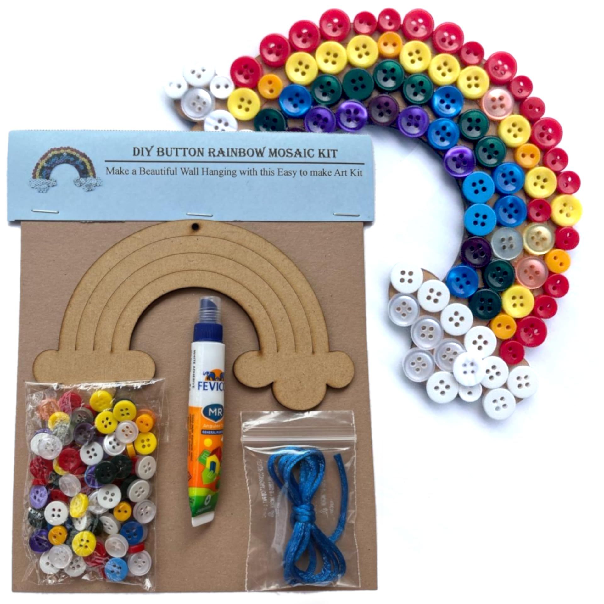 The brown box DIY Button Rainbow Mosaic Kit,Craft kit,Art and Craft Kit,DIY Kit,Hobby kit,Rainbow Theme Birthday Gift,Christmas Gift