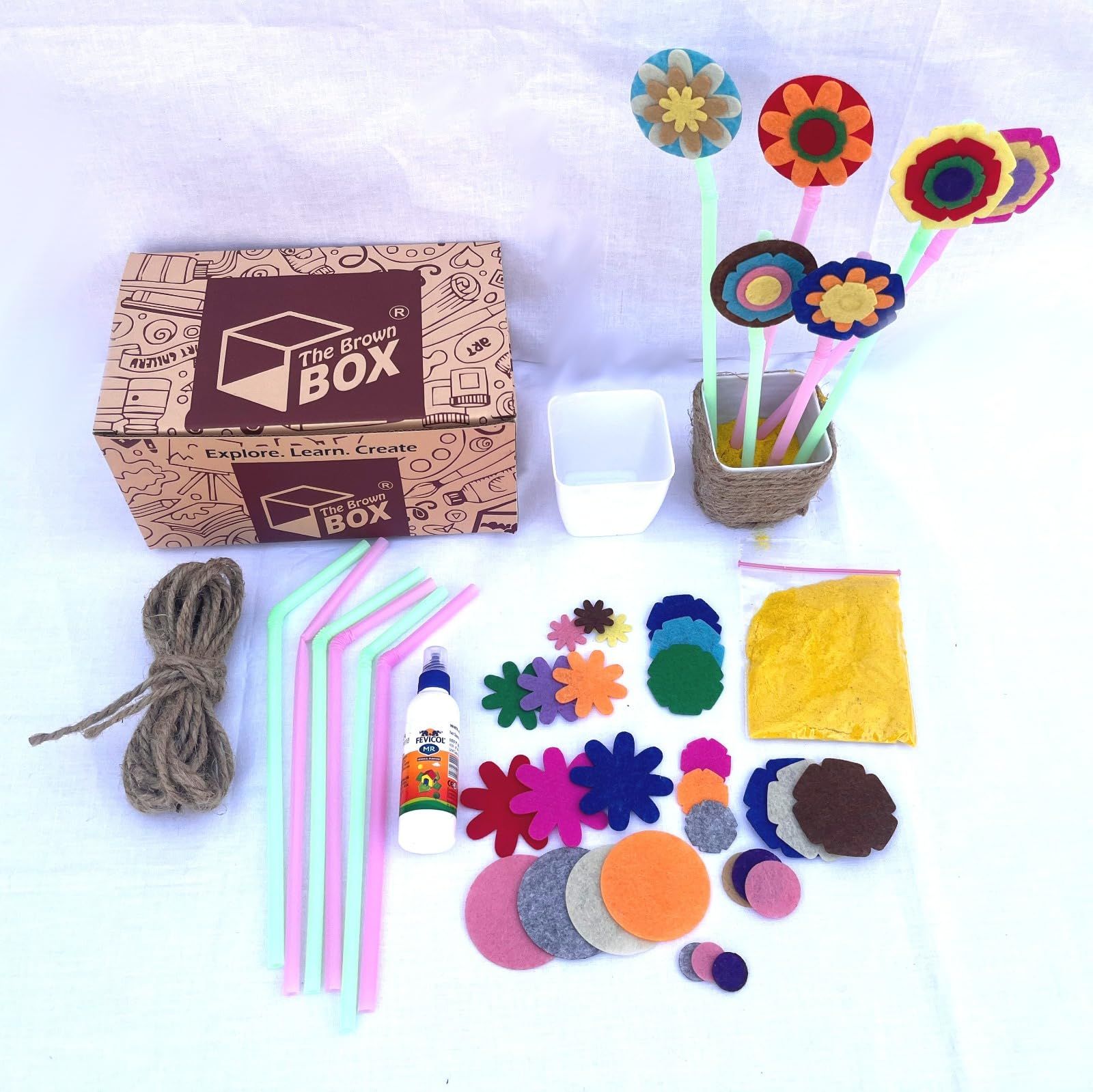 The brown box-Flower Making Kit, Art and Craft Kit, DIY Kit, Hobby Kit, Felt Flower Cutouts.