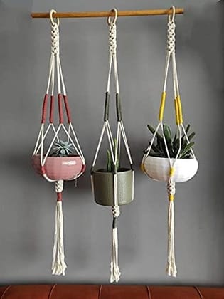 The brown box Set of 3 Handmade Macram Plant Hangers  Boho Wall Decor for Indoor & Outdoor Use, Eco-Friendly Free Size Plant Holders, Pot Not Included