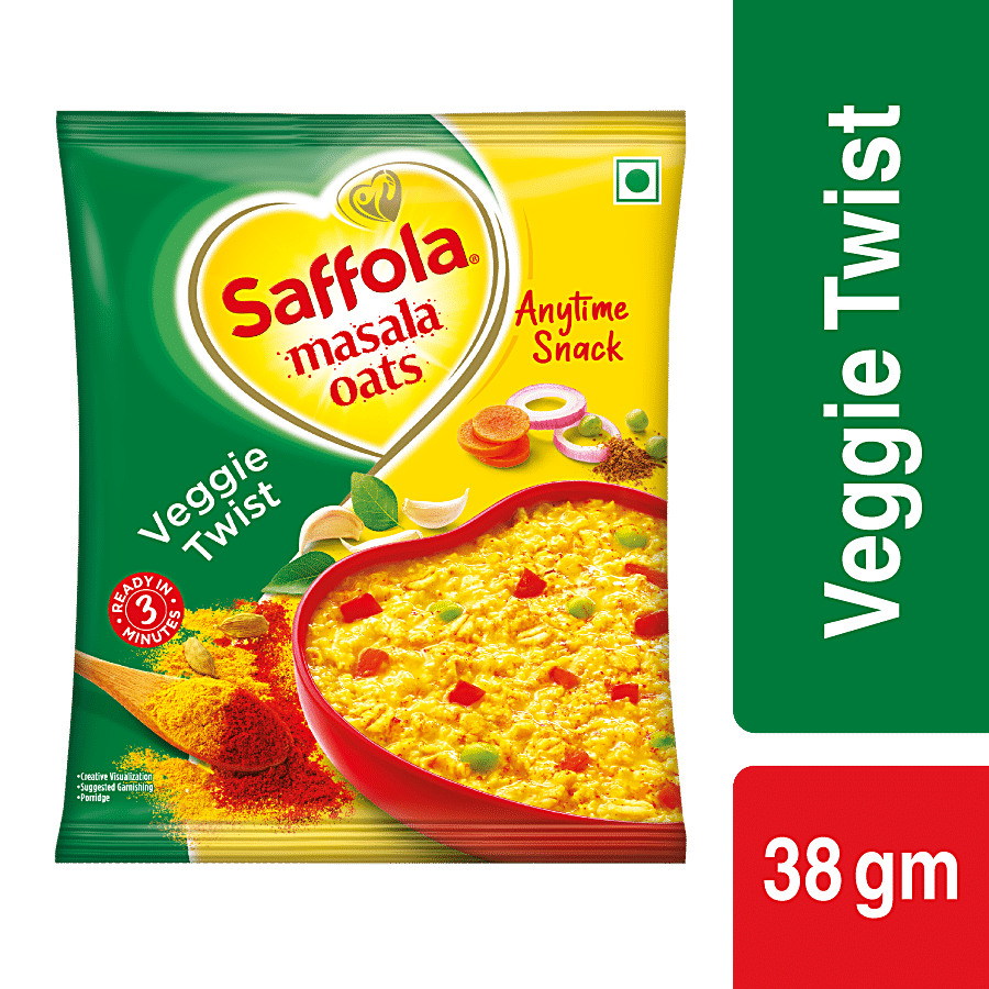 Saffola Masala Oats, Tasty Evening Snack, Fibre Rich, Veggie Twist, 38 G