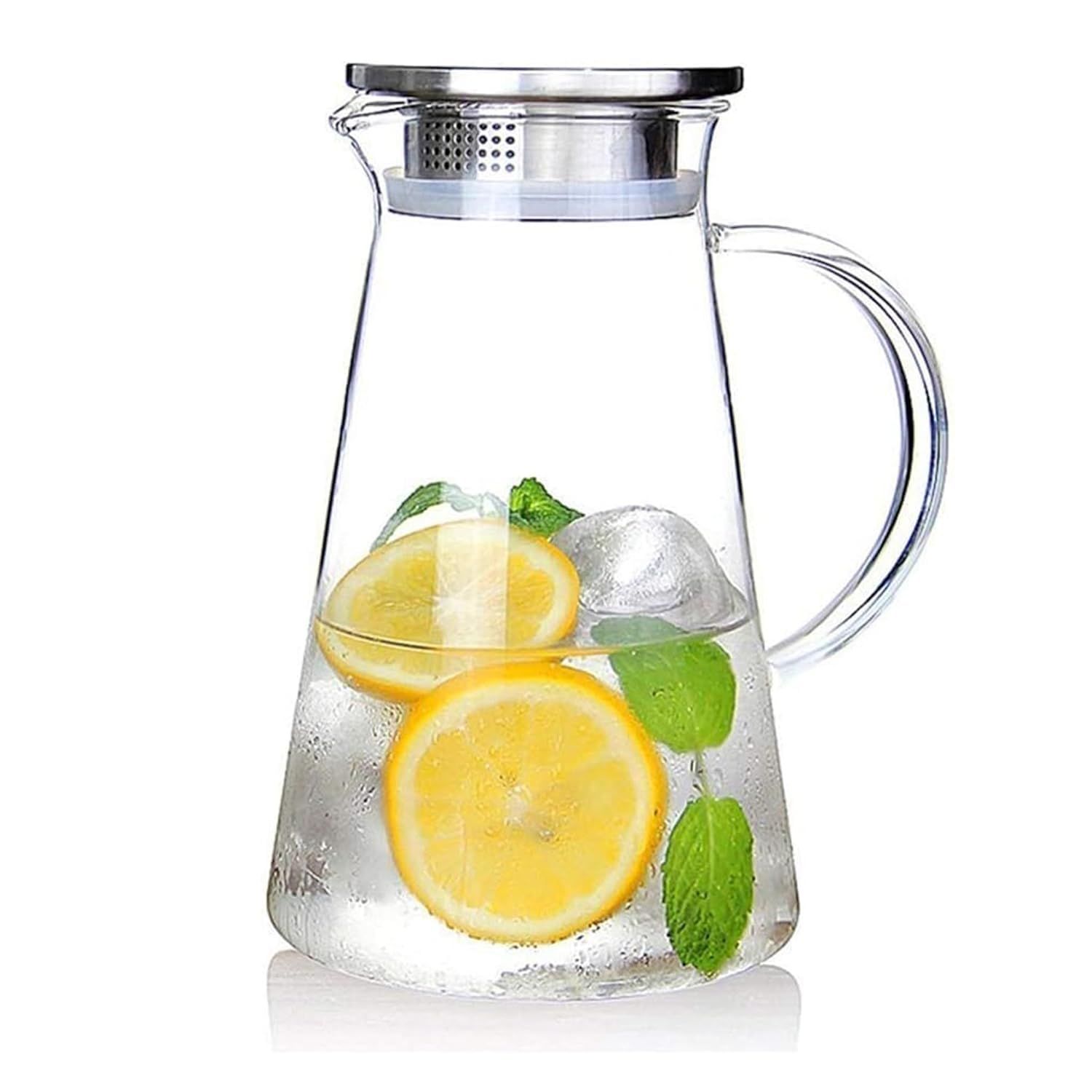 Elite Borosilicate Water Jug 1.8 Litre, Stainless Steel Air Tight Lid,Iced Tea Pitcher, Water Jug, Hot Cold Water, Milk and Juice Beverage Carafes