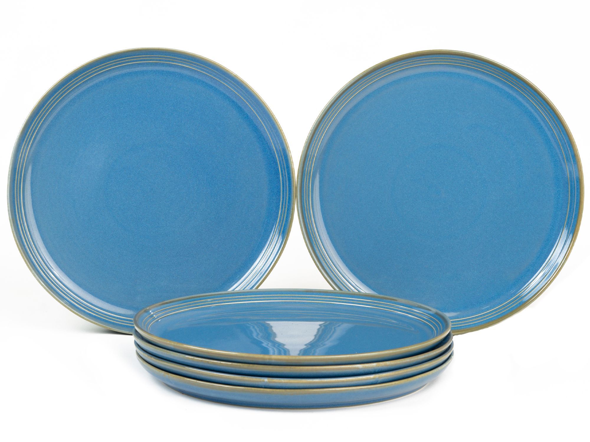 Mid Blue Ceramic Small Plates - Dishwasher and Microwave Safe 7.5 inch Set of 6