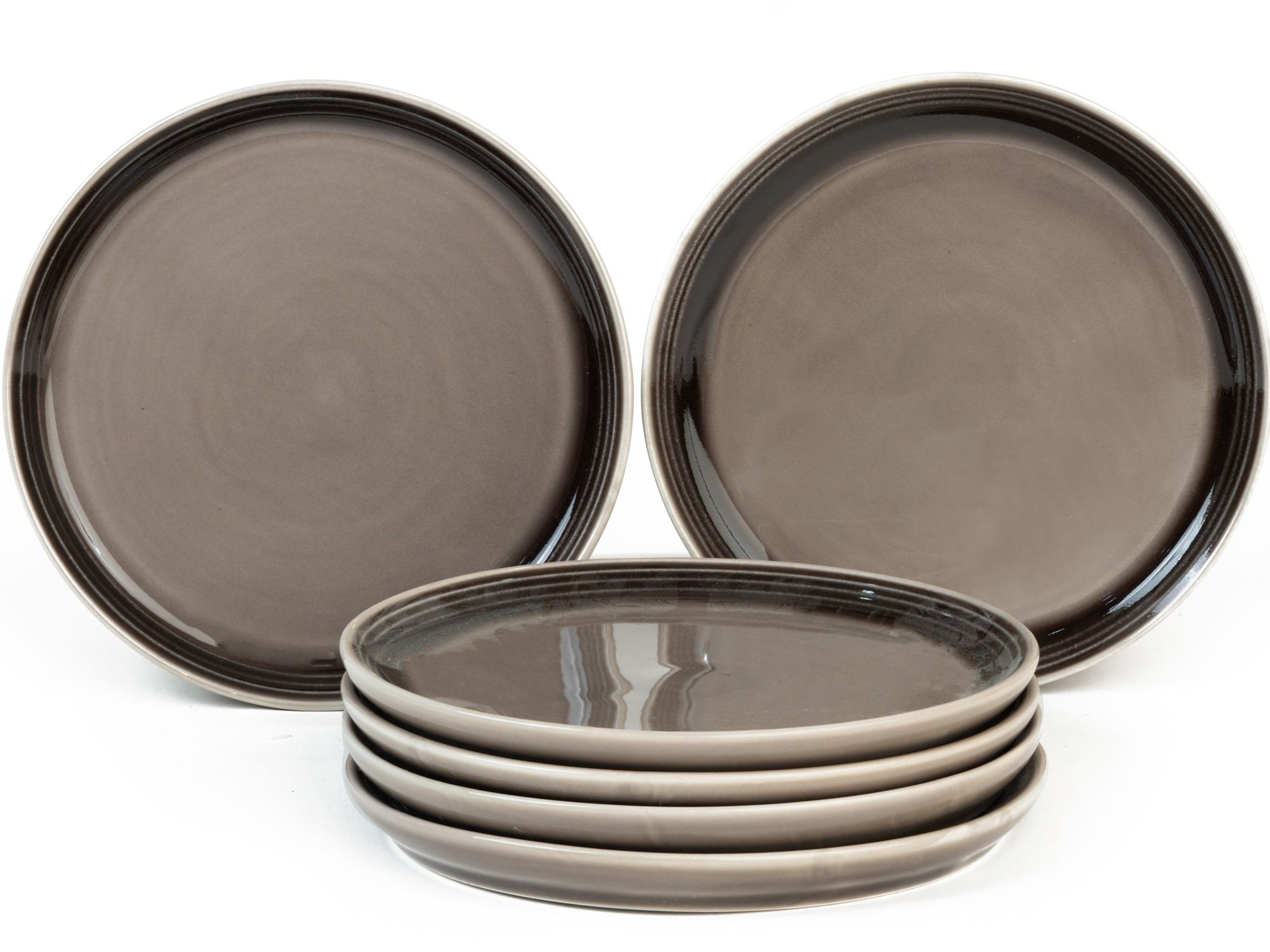 Smoke Grey Ceramic Small Plates - Dishwasher and Microwave Safe 7.5 inch Set of 6