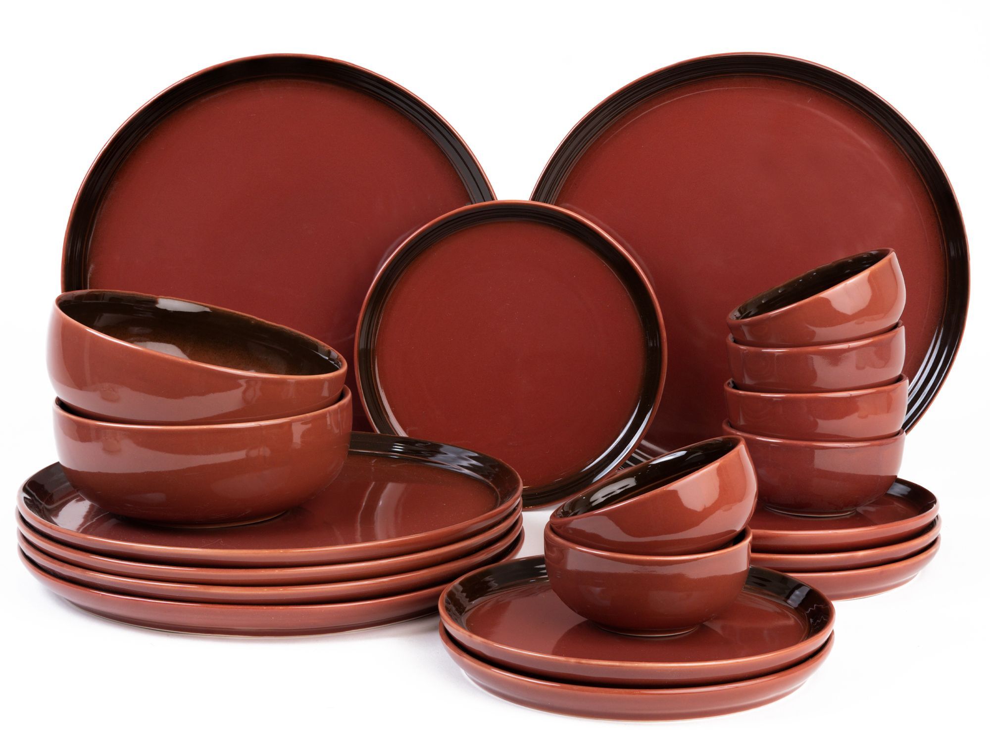 Premium Porcelain Dinnerware Set with Service for 6, Dishwasher and Microwave Safe, Deep Red (20-Piece)