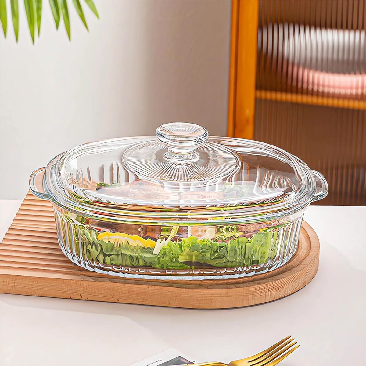 Glass Casserole Dish with Lid 1.5L Glass Baking Dishes Heat/Cold Resistant Large Casserole Dish with Handles Oval Shaped Casserole Dishes for Oven Microwave Safe, Glass Baking Dishes For Oven