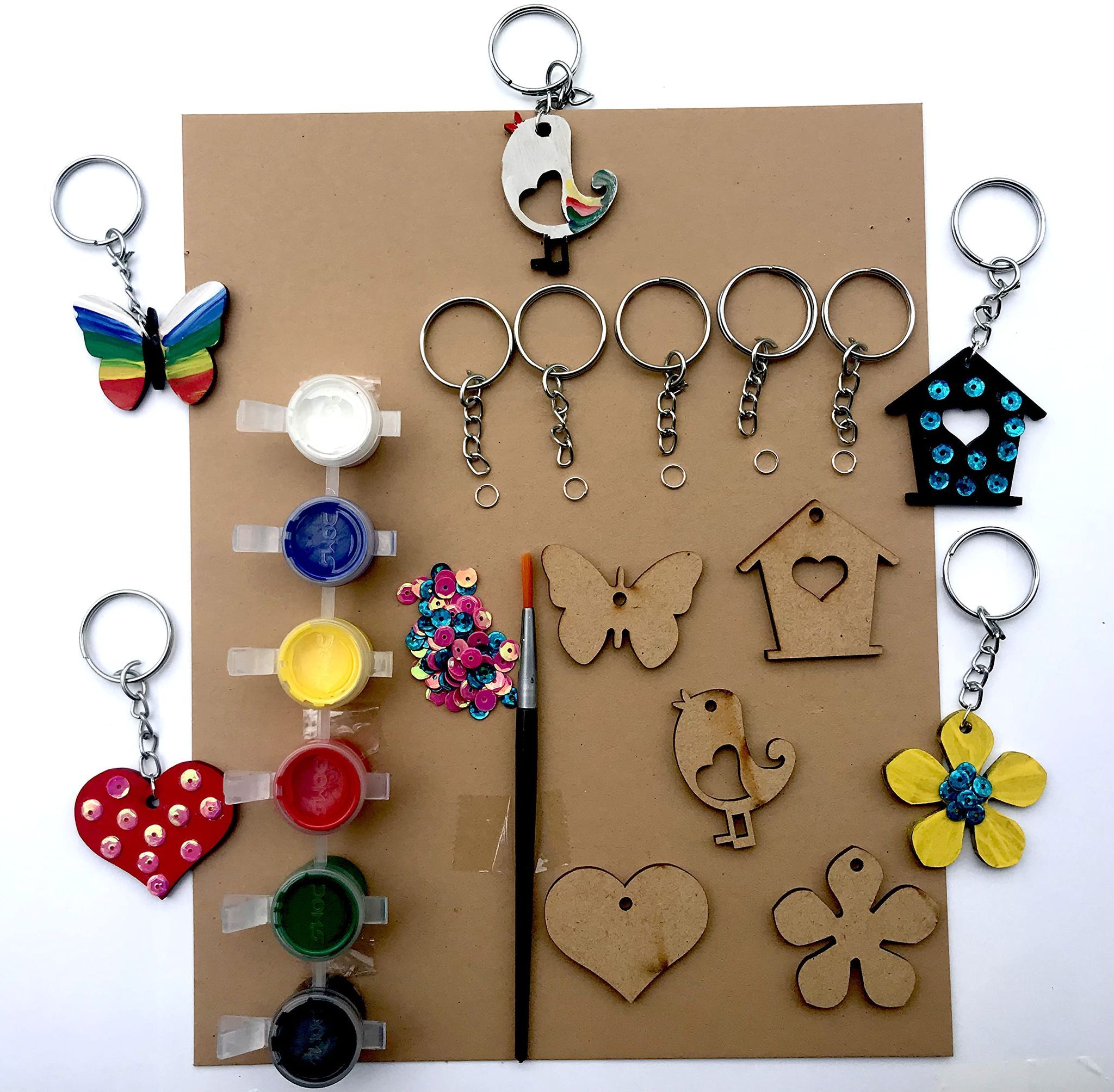 The Brown Box MDF Cut-Out Key Chain Making Kit for Kids,Art and Craft for Kids Ages 4-6, 6-8, 8-12,Hobby kit,Gifts for Boys and Girls, DIY Activity Kit,Birthday Return Gift.