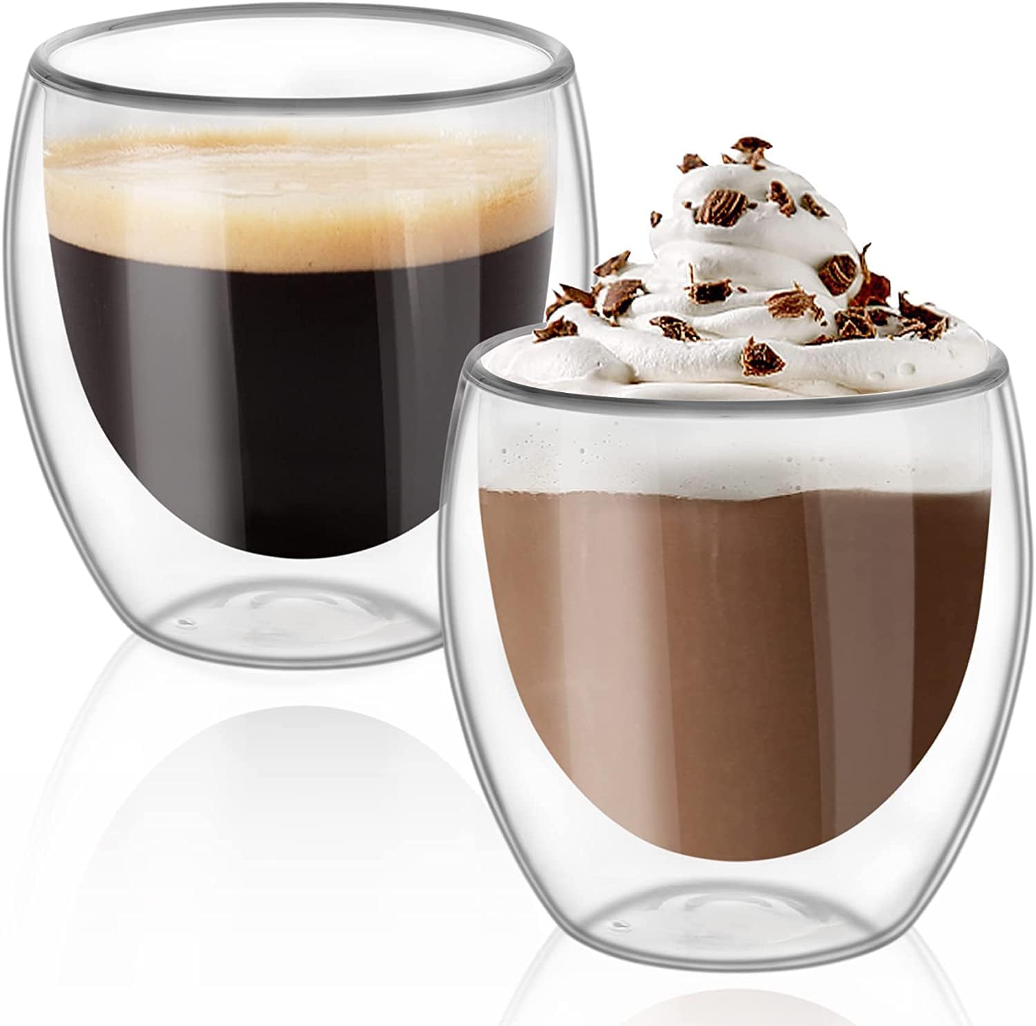 Double Wall Glass Coffee Cups - Glass Double Layer Tea & Coffee Cup Double Walled Glass Mugs for hot & Cold Drinks Coffee Tea Milk cappuchino Juice (250ML Glass, 2 Pieces)