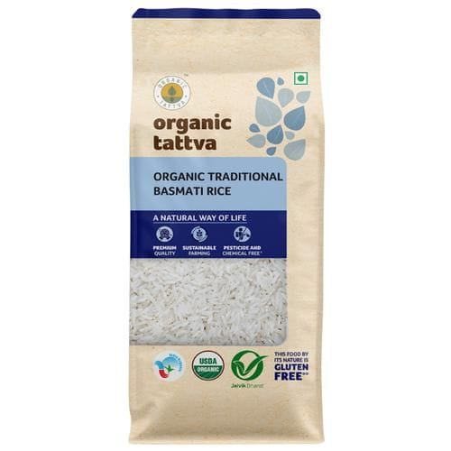 Organic Tattva Organic Basmati Rice/Basmati Akki, White, 1 Kg Pouch