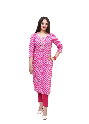 PINK HAND BLOCK LEHERIYA PRINTED COTTON STRAIGHT KURTI/KURTA