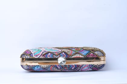 Embellished Women Hand Clutch cum sling bag Pink with Multi Color