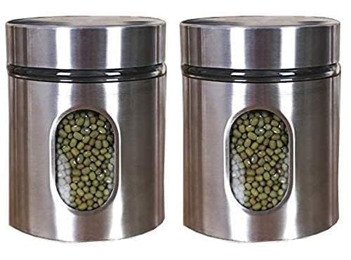 Clear Glass Steel Window Jars for Kitchen tools, out layer steel,food storage jar pack of 2 (350 ML)