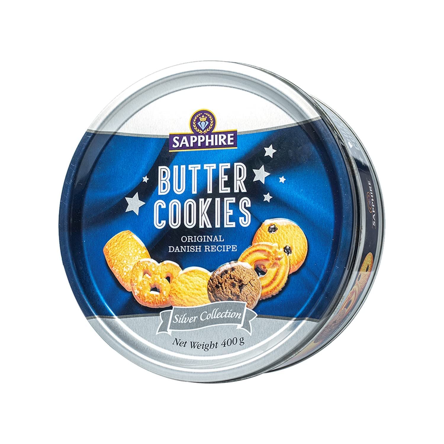 Sapphire Butter Cookies Silver Collection, 400G, Danish Butter Cookies, Cookies Gift Pack, Butter Cookies Tin Box, Gift Hamper For Family & Friends