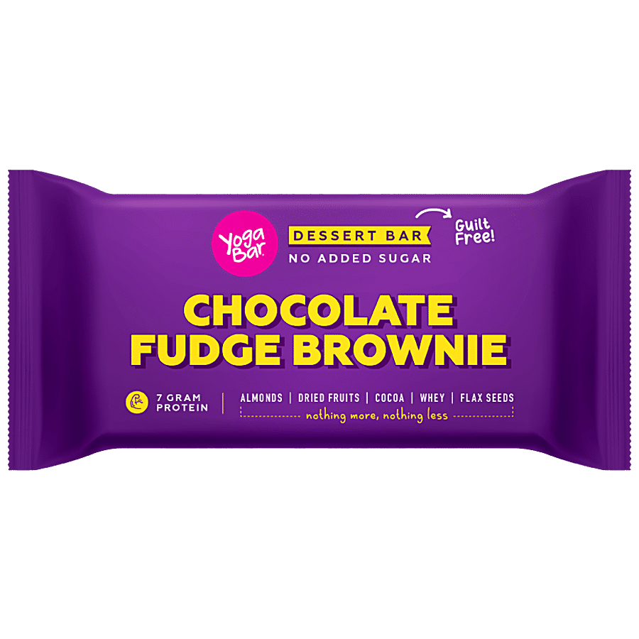 Yoga Bar Dessert Bar - Chocolate Fudge Brownie, High In Protein, No Added Sugar, 40 g Pouch