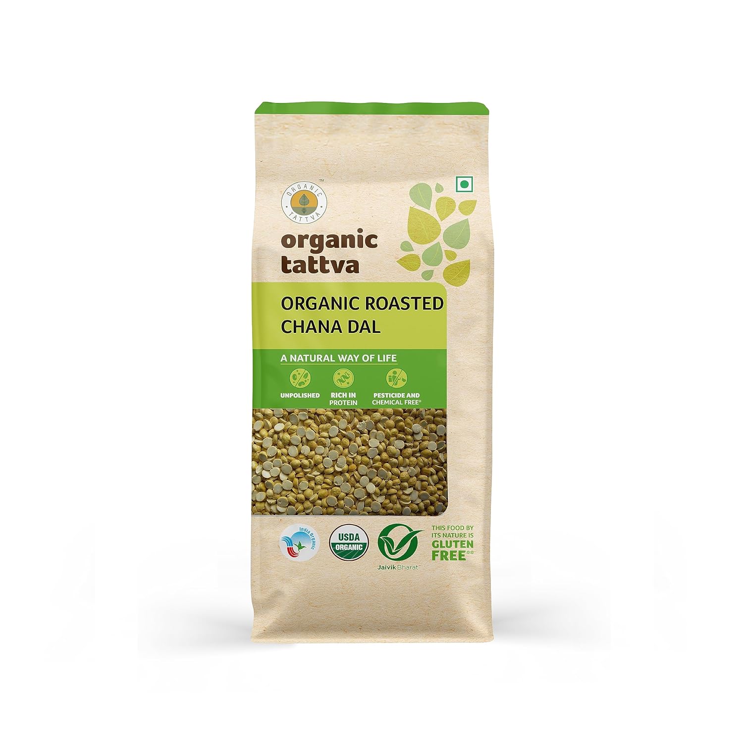 Organic Tattva, Organic Roasted Chana Dal, 500g | 100% Vegan, Gluten Free and NO Additives