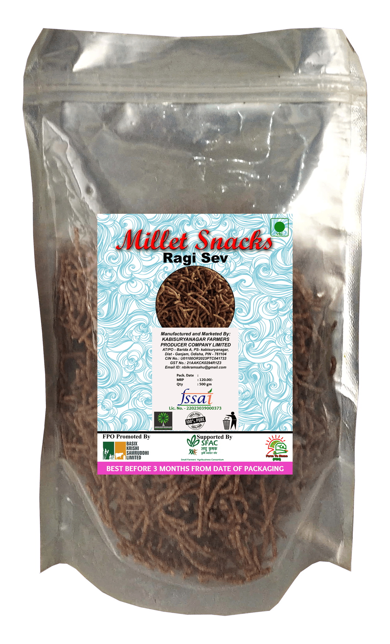 Ragi Sev - 500gm | Gluten-Free, Vegan & Healthy Snack | Millet Snacks