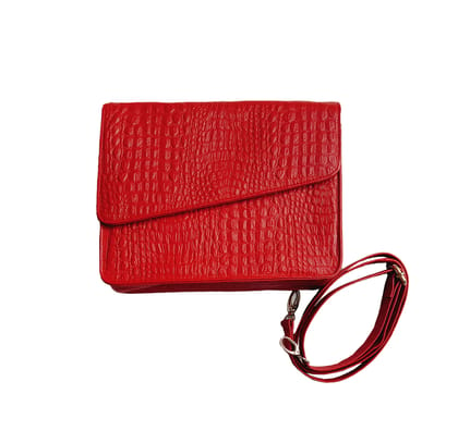 Elegant Croc-Textured Leather Sling Bag - Red