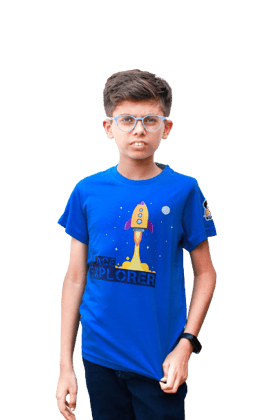 KUCHU Unisex Tshirt (6 Years- 7 Years) | Made of Super Combed Cotton-Modal Natural Fiber Better Than 100% Cotton| Soft & Breathable Fabric| Unique Digitally Printed Design |Vibrant Colour| Space Explorer