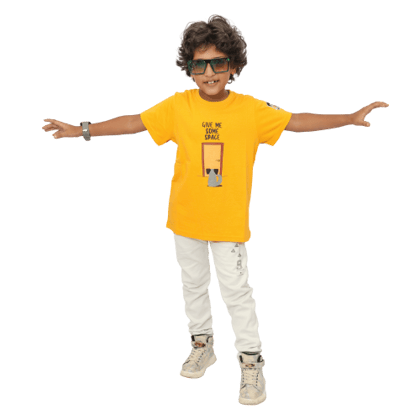 KUCHU Unisex Tshirt (6 Years- 7 Years) | Made of Super Combed Cotton-Modal Natural Fiber Better Than 100% Cotton| Soft & Breathable Fabric| Unique Digitally Printed Design |Vibrant Colour| Give Me Some Space Orange