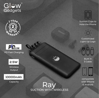 Glow Gadgets Ray 10000 mAh Suction With Wireless Powerbank