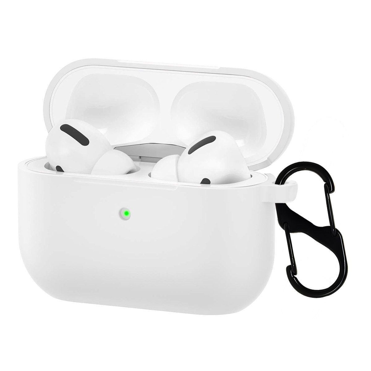 LIRAMARK Silicone Soft Case Cover with Buckle for Airpods Pro (2019), AirPods Pro 1st Generation (White)