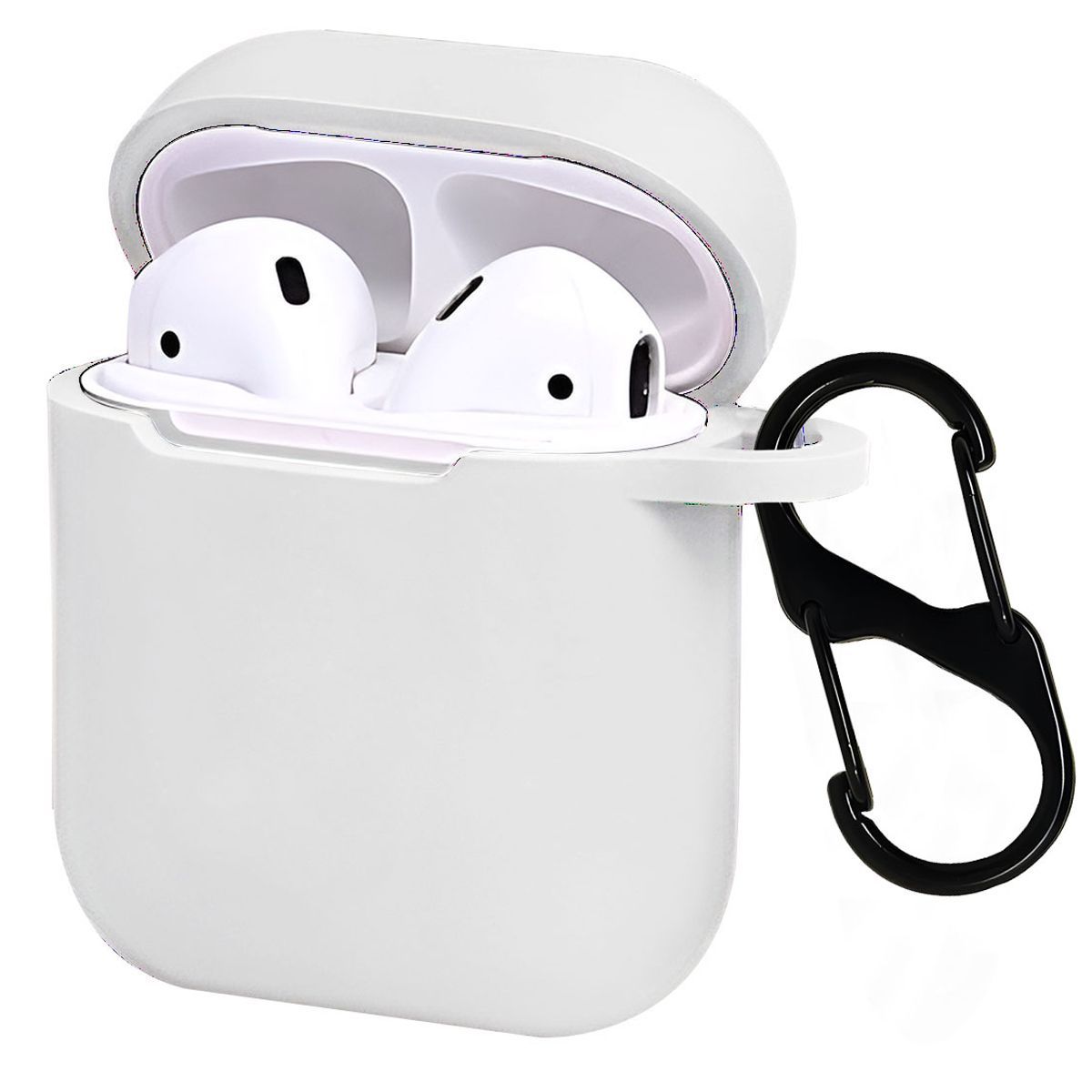 LIRAMARK Silicone Soft Case Cover with Buckle for AirPods 1 & 2, Apple airpods 1st and 2nd Generation case (White)