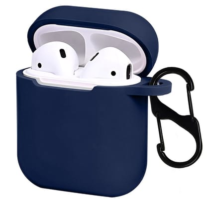 LIRAMARK Silicone Soft Case Cover with Buckle for AirPods 1 & 2, Apple airpods 1st and 2nd Generation case (Midnight Blue)