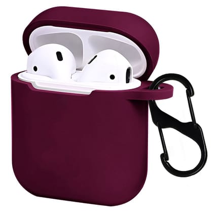 LIRAMARK Silicone Soft Case Cover with Buckle for AirPods 1 & 2, Apple airpods 1st and 2nd Generation case (Wine)