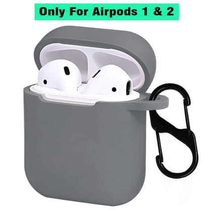 LIRAMARK Silicone Soft Case Cover with Buckle for AirPods 1 & 2, Apple airpods 1st and 2nd Generation case (Grey)