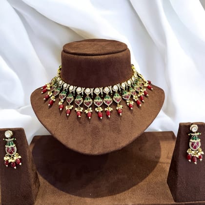 Ethnic Plated Kundan Meenakari Pearl Beads Necklace Set By Dia Art Jewels