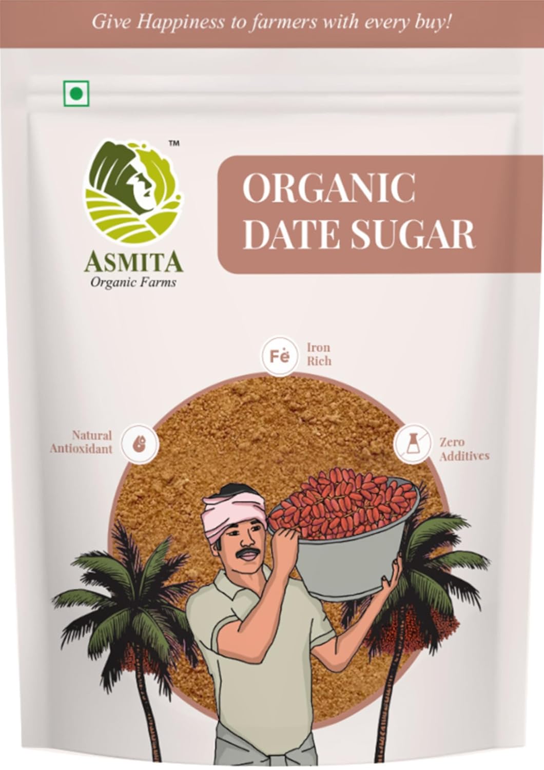 Asmita Organic Farms Date Sugar 500g USDA Certified Natural Sweetener No Added Sugar Healthy Sugar Substitute for Babies, Kids & Adults Perfect for Desserts, Baking, Smoothies, & Coffee