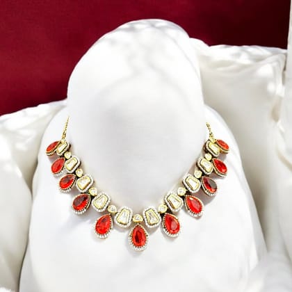 Stunning Red Stone Necklace Set By Dia Art Jewels