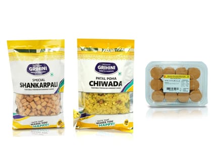 Combo Pack 7 (Special Sankarpari -1 Pack, Patal Poha Chiwda -1 Pack, Besan Ladu -1 Pack)