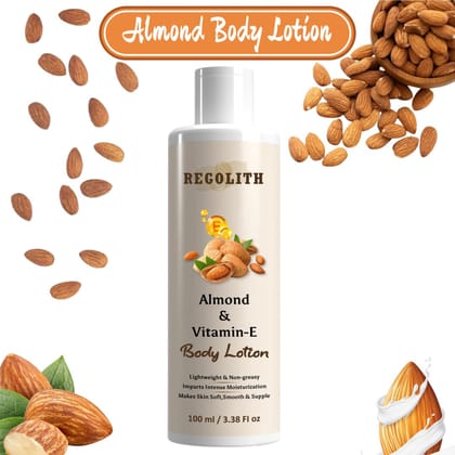  Regolith Almond & Vitamin E Body Lotion - Lightweight, Non-greasy, Intense Moisturizes, Makes Skin Soft, Smooth & Supple - 100ml / 3.38 Fl oz