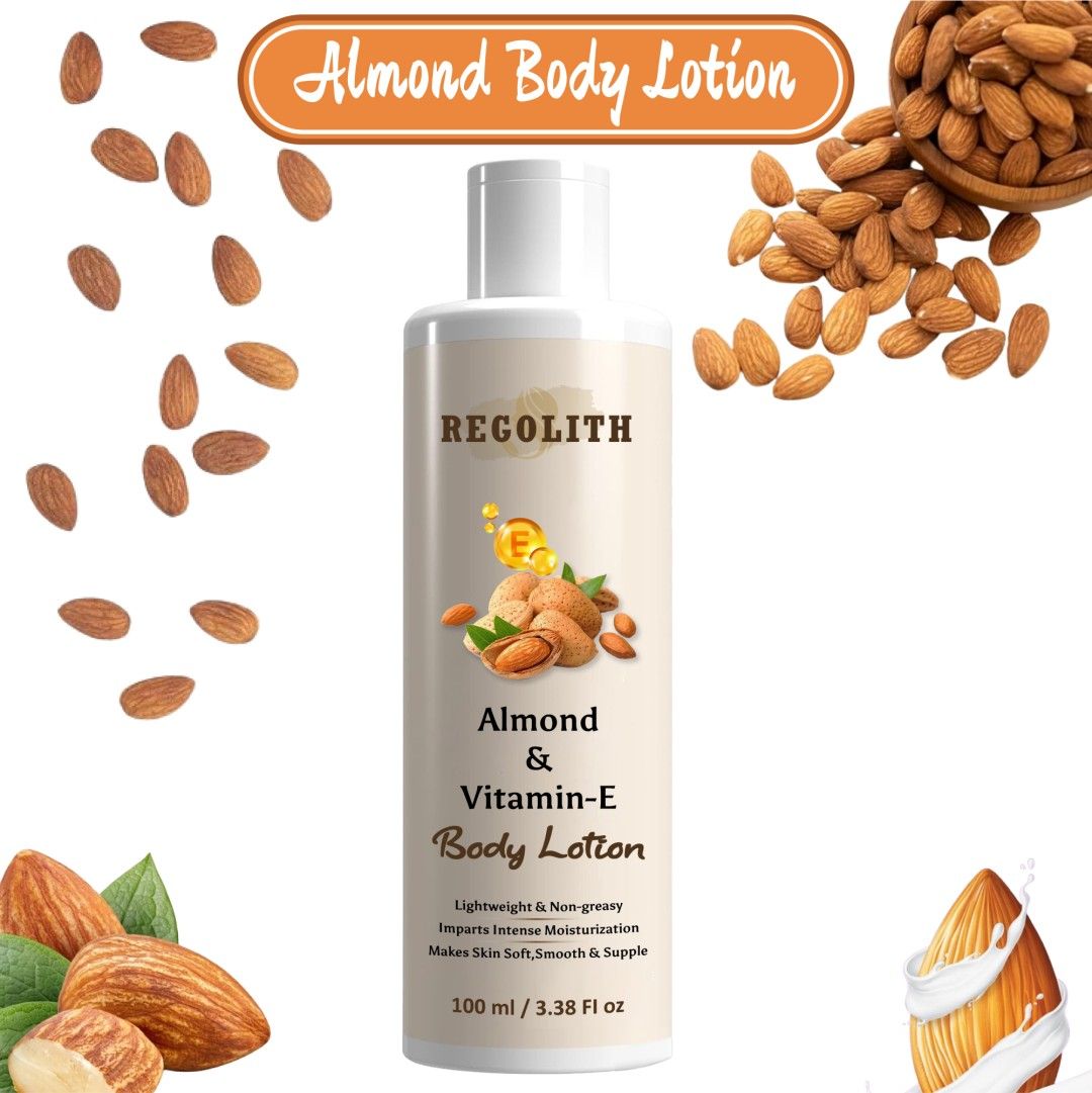  Regolith Almond & Vitamin E Body Lotion - Lightweight, Non-greasy, Intense Moisturizes, Makes Skin Soft, Smooth & Supple - 100ml / 3.38 Fl oz